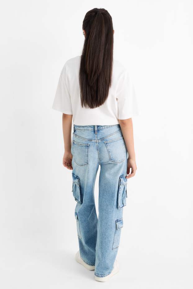 Copii - Fete - Cargo jeans - denim-albastru deschis