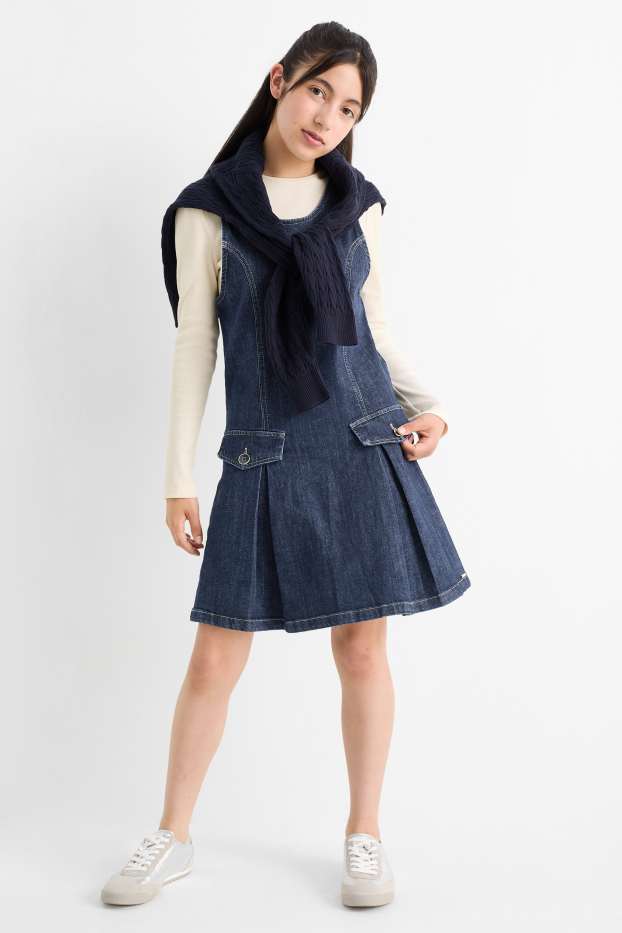 Copii - Fete - Set - tricou cu mânecă lungă și rochie din denim - 2 piese - denim-albastru închis