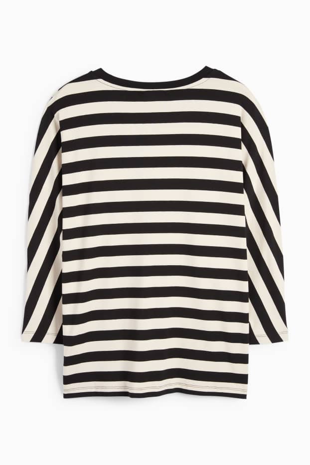 Femei - Tricou cu mânecă lungă - cu dungi - negru / nej
