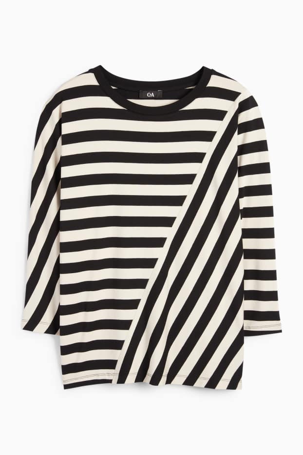 Femei - Tricou cu mânecă lungă - cu dungi - negru / nej