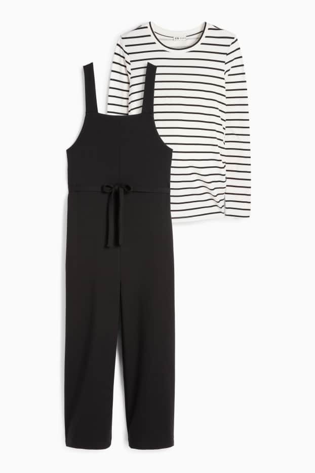 Femei - Set - tricou cu mânecă lungă și salopetă gravide - 2 piese - negru