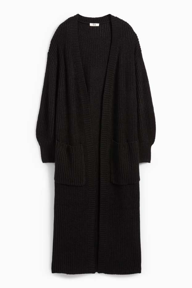 Femei - Cardigan tricotat lung - reiat - negru