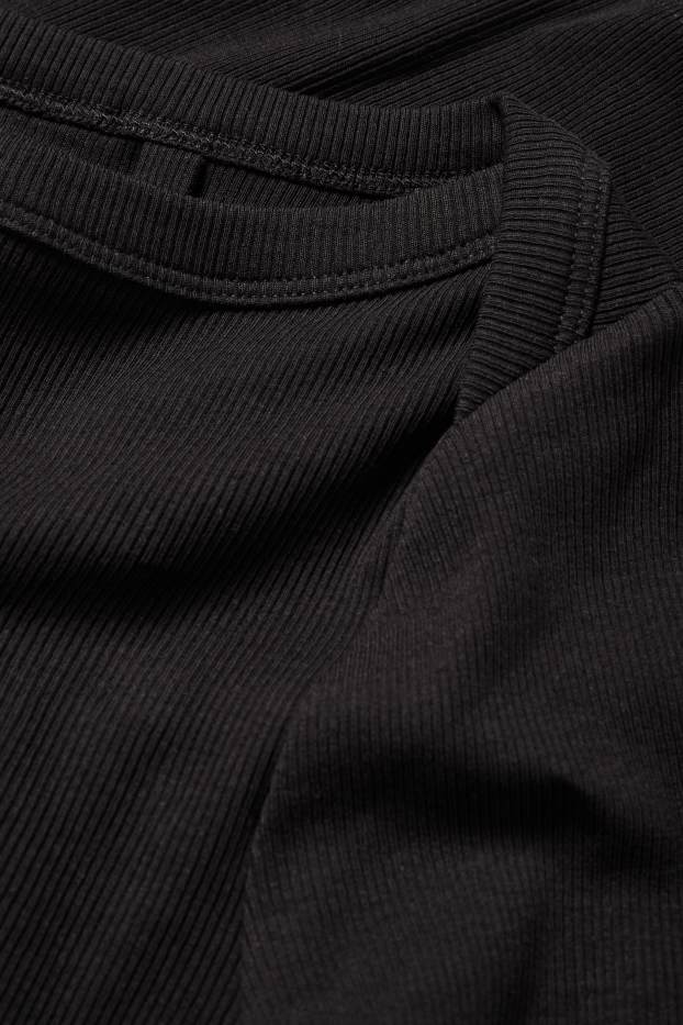 Dames - Longsleeve - slim fit - geribd - zwart