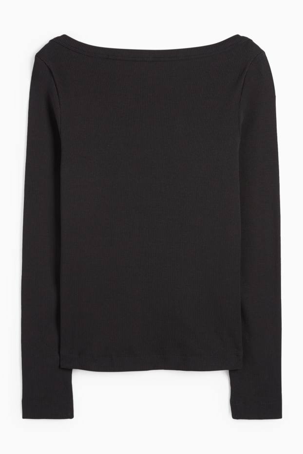 Dames - Longsleeve - slim fit - geribd - zwart