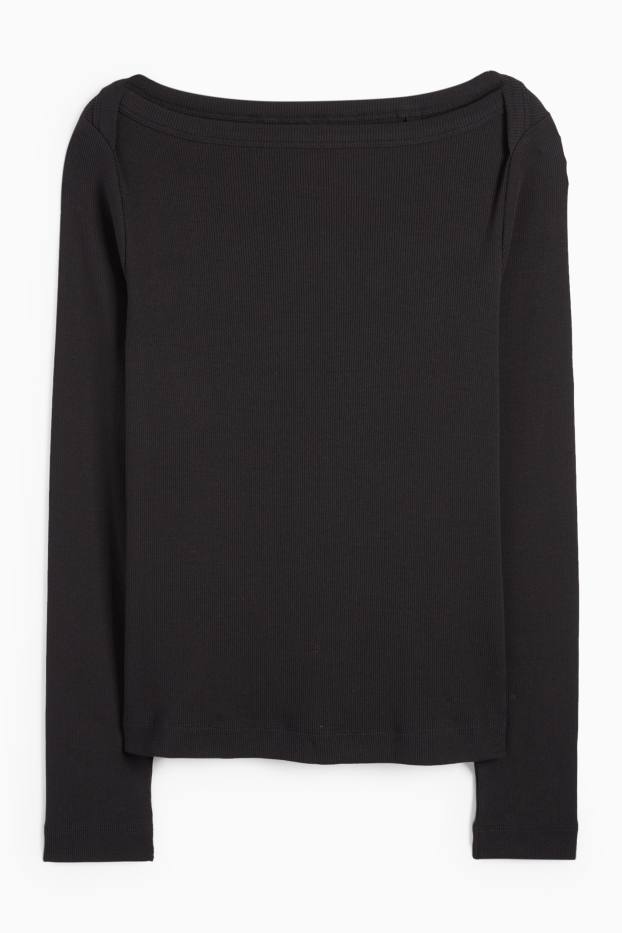 Dames - Longsleeve - slim fit - geribd - zwart