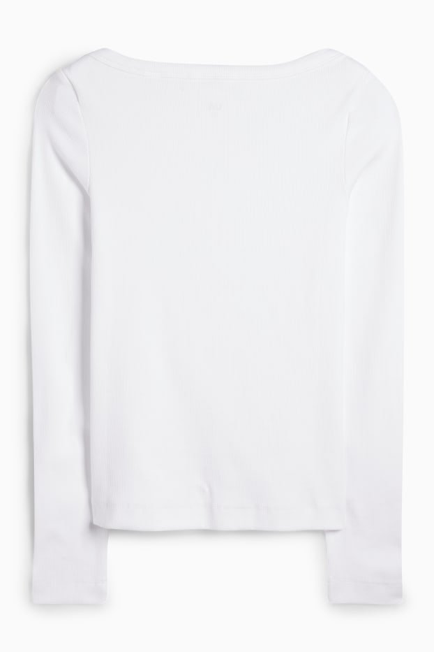 Damen - Langarmshirt - Slim Fit - gerippt - weiss