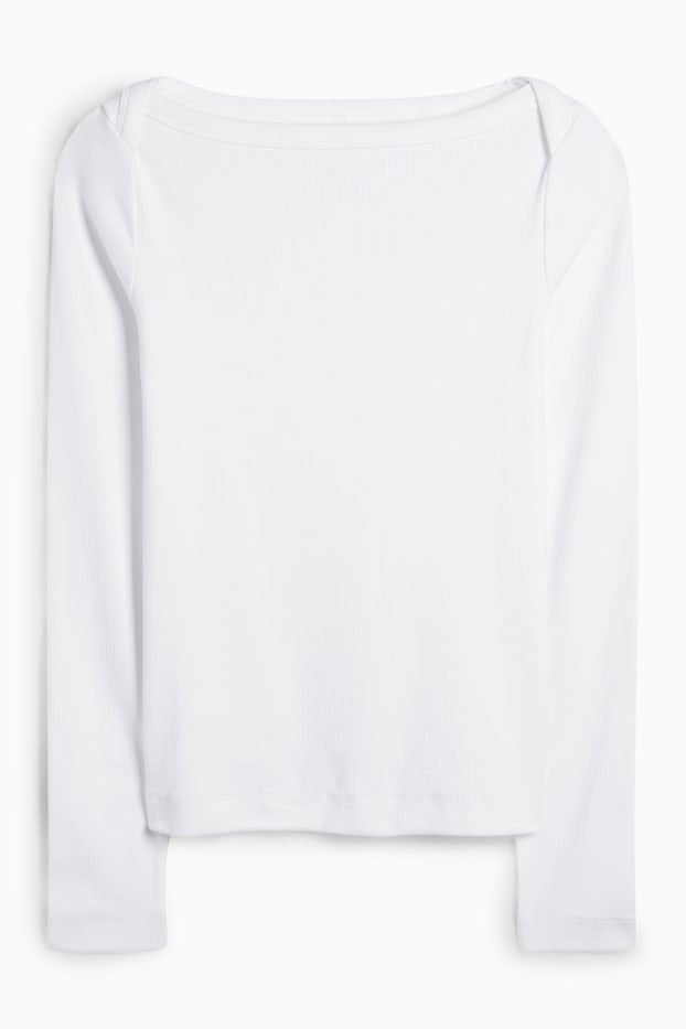 Damen - Langarmshirt - Slim Fit - gerippt - weiss