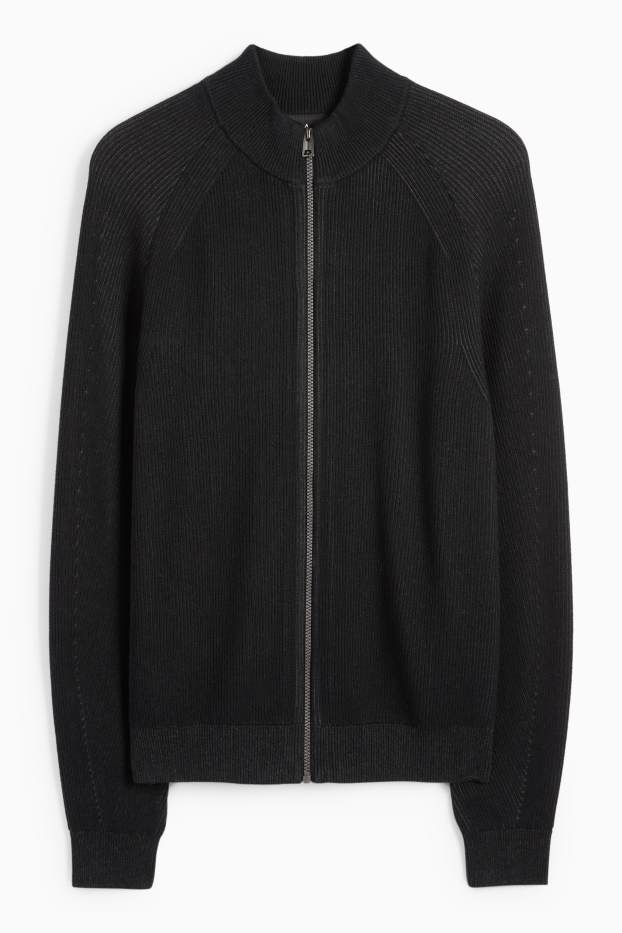 Bărbați - Cardigan tricotat - reiat - negru