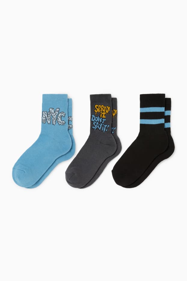 Copii - Băieți - Multipack 3 perechi - graffiti - șosete de tenis cu motive - turcoaz