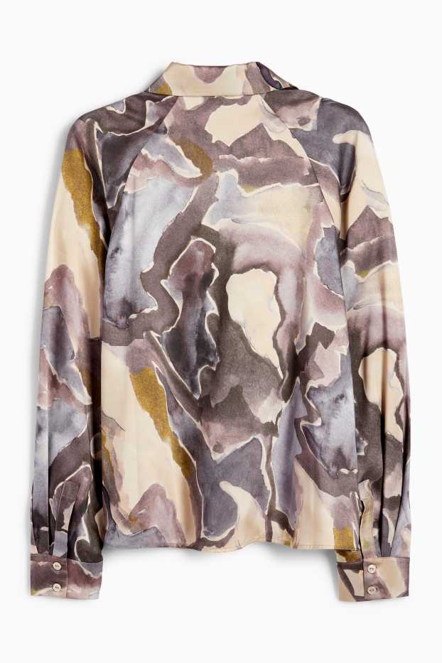 Femei - Bluză din satin - cu model - bej