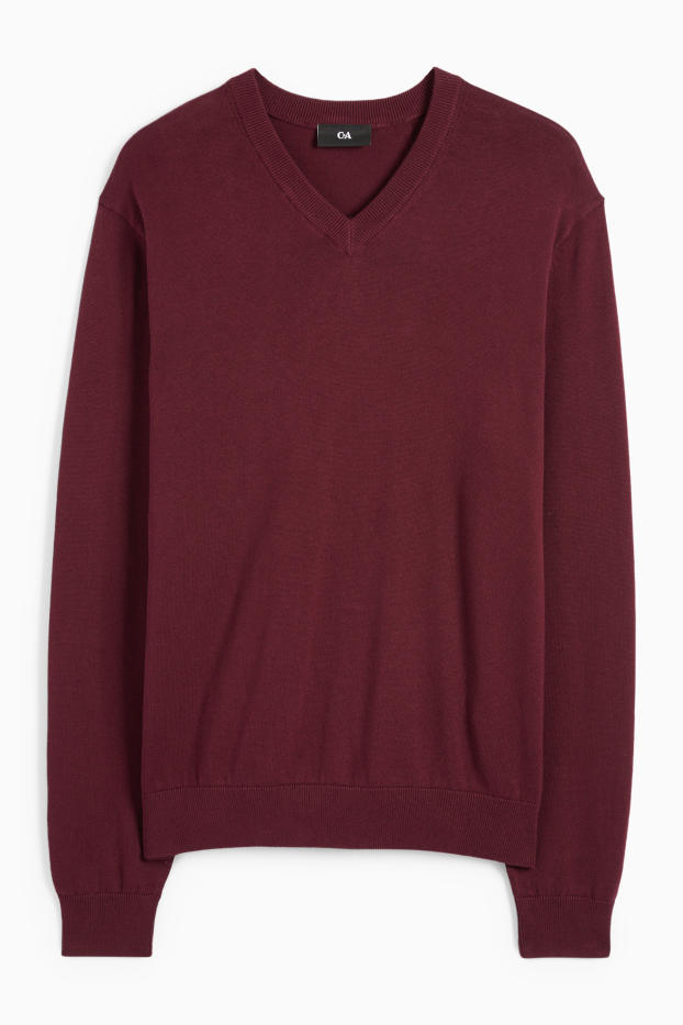 Bărbați - Pulover din tricot fin - bordo