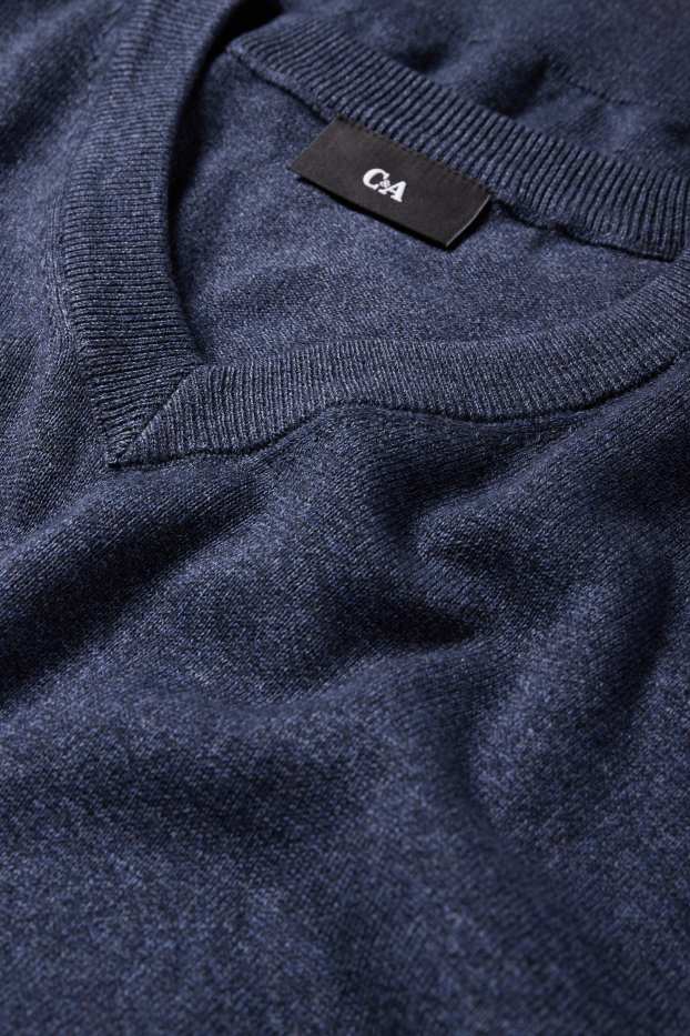 Bărbați - Pulover din tricot fin - albastru închis