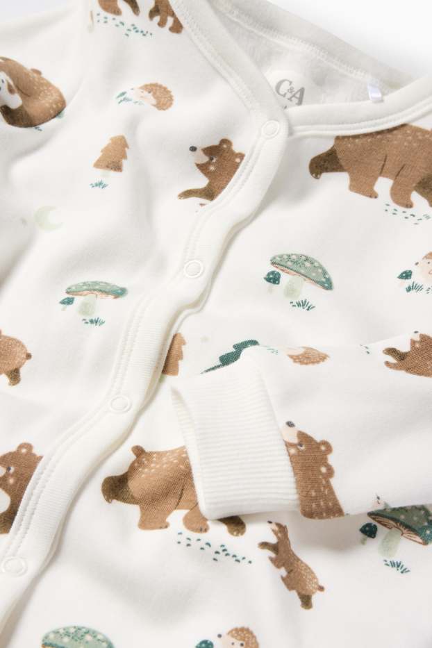 Bebeluși - băieți - Animale din pădure - pijama salopetă bebeluși - alb