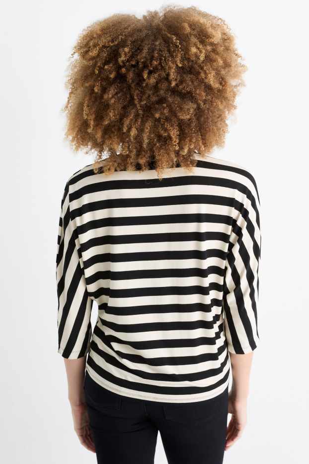 Femei - Tricou cu mânecă lungă - cu dungi - negru / nej