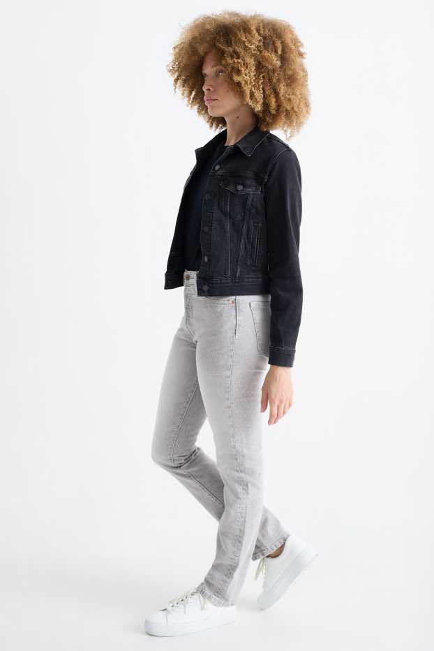 Femei - Vintage straight jeans - talie medie - LYCRA® - denim-gri deschis