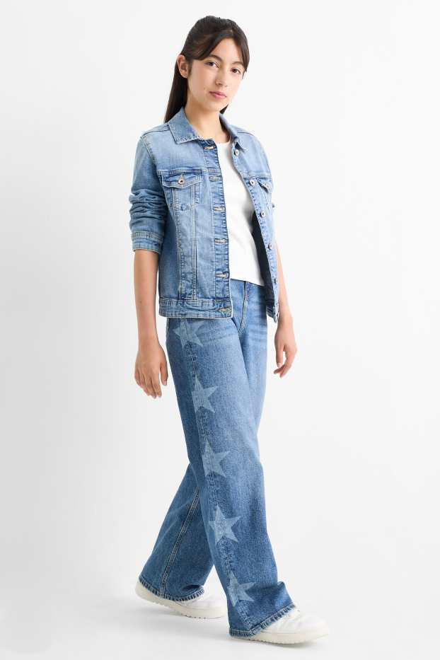 Copii - Fete - Stea - wide leg jeans - denim-albastru