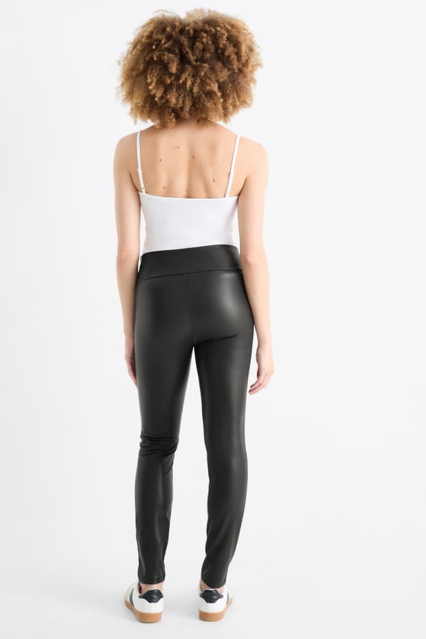 Women - Leggings - faux leather - black