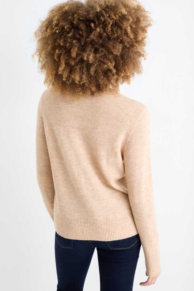 Femei - Pulover din tricot fin - bej deschis