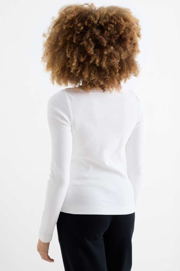 Damen - Langarmshirt - Slim Fit - gerippt - weiss
