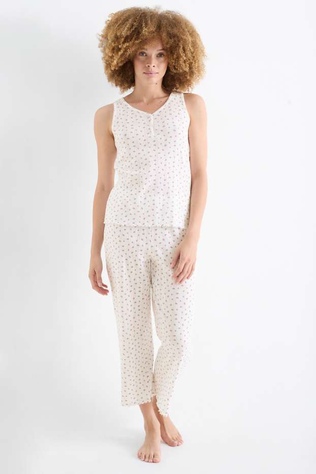 Femei - Pijama - cu flori - alb