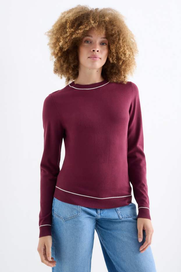 Femei - Pulover din tricot fin - bordo
