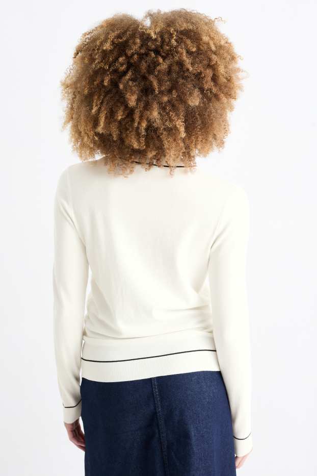 Femei - Pulover din tricot fin - alb