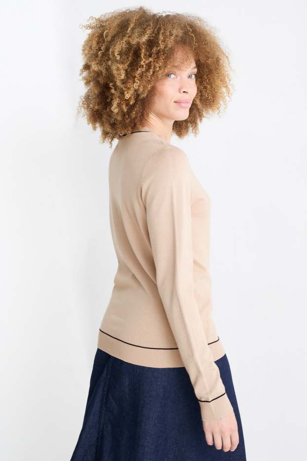 Femei - Pulover din tricot fin - bej