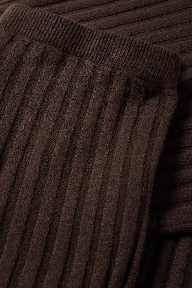 Women - Knitted trousers - low-rise waist - ribbed - dark brown