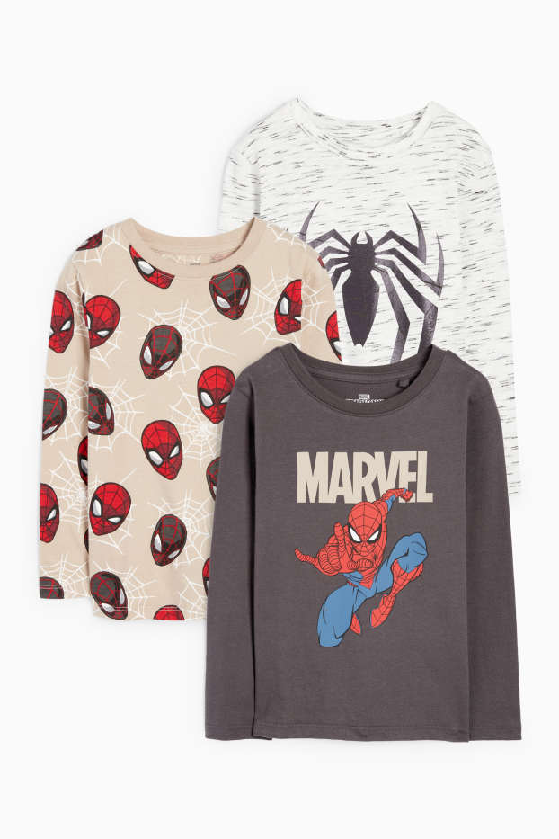 Copii - Băieți - Multipack 3 buc. - Omul-Păianjen - tricou cu mânecă lungă - maro / bej