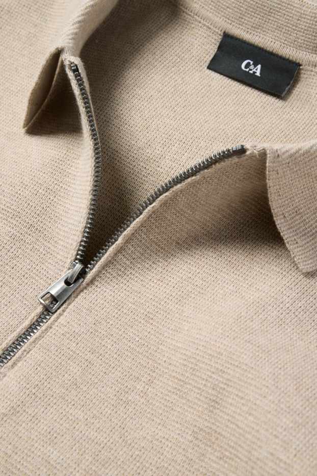 Bărbați - Tricou polo cu mânecă lungă - din tricot - bej deschis