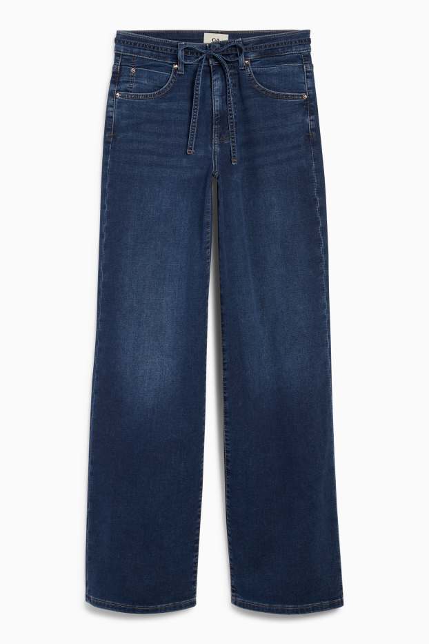 Femei - Wide leg jeans - talie medie - LYCRA® - denim-albastru
