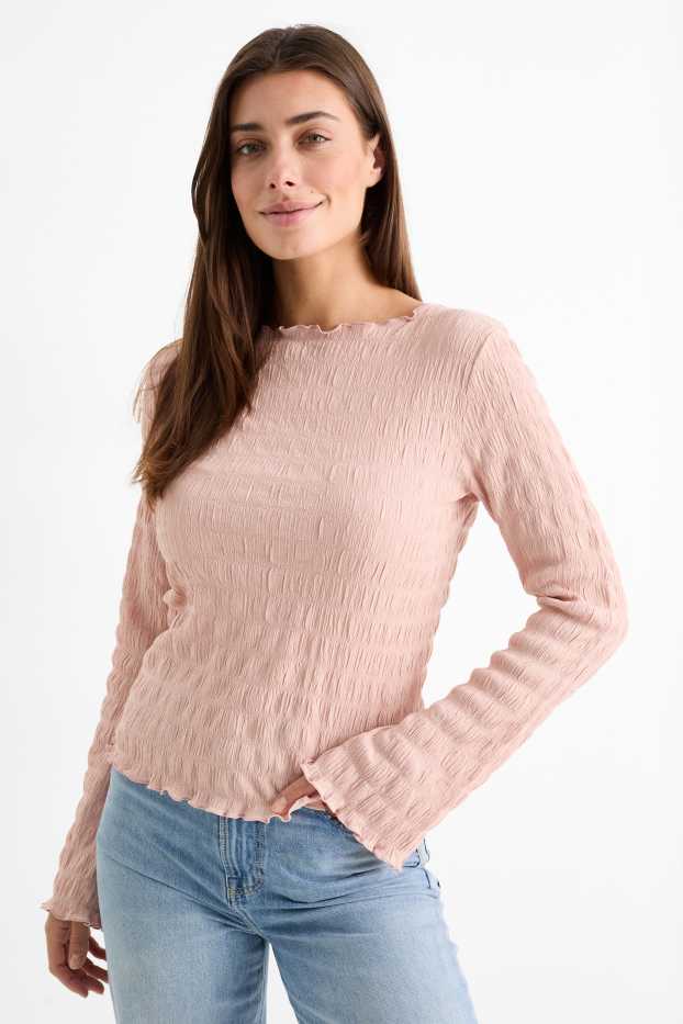 Dona - Samarreta de màniga llarga - de punt de niu d'abella - rosa