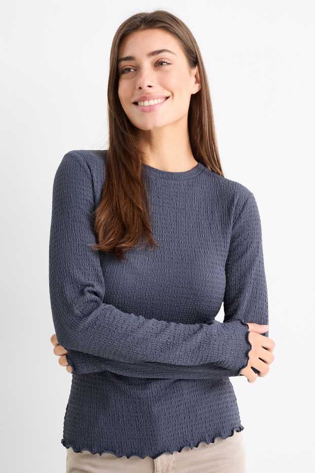 Femei - Tricou cu mânecă lungă - structurat - albastru închis