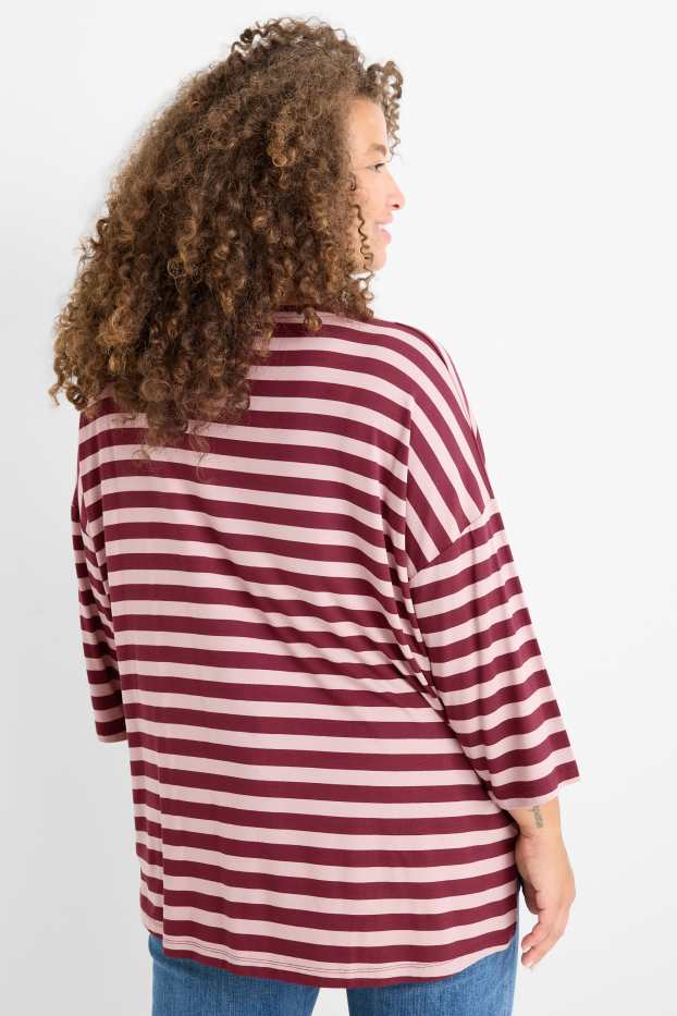 Femei - Tricou - regular fit - cu dungi - roz / roșu închis