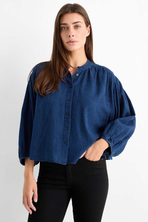 Femei - Bluză - aspect de jeans - denim-albastru închis