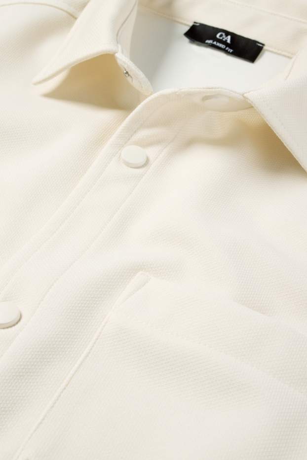 Men - Shirt - relaxed fit - lapel collar - textured - cremewhite