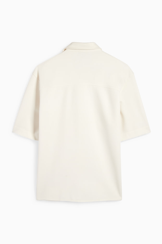 Men - Shirt - relaxed fit - lapel collar - textured - cremewhite