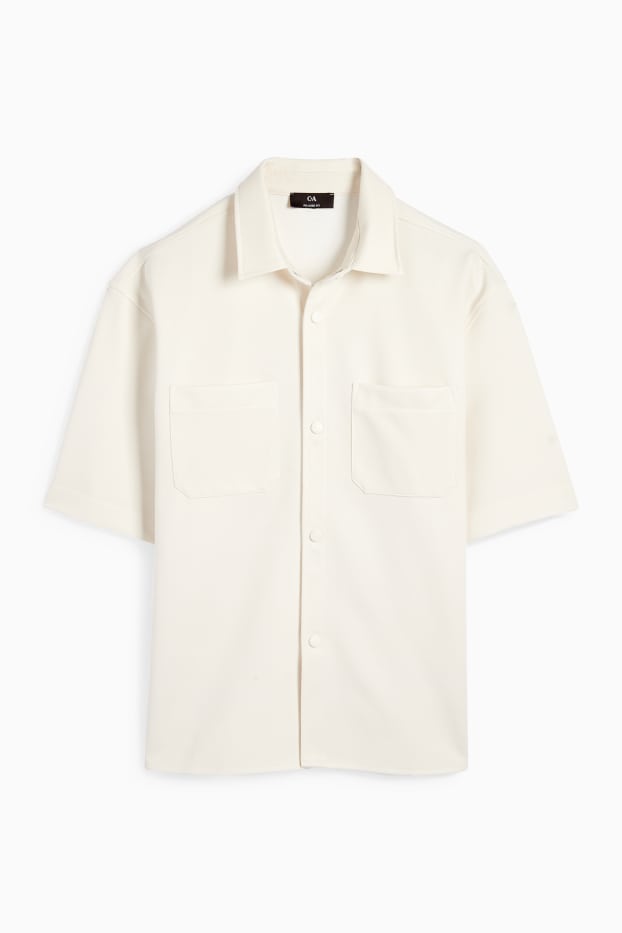 Men - Shirt - relaxed fit - lapel collar - textured - cremewhite