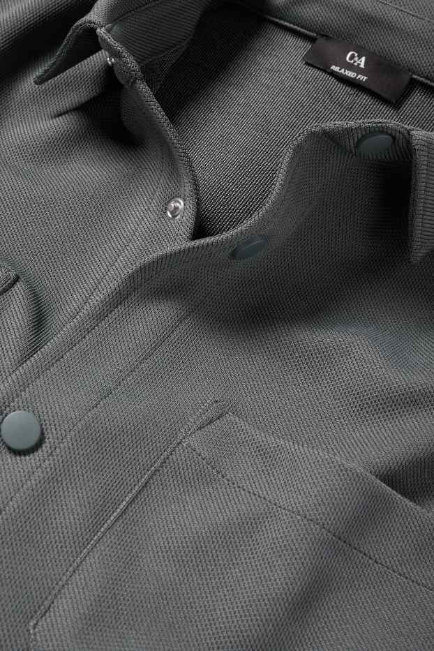 Men - Shirt - relaxed fit - lapel collar - textured - dark gray