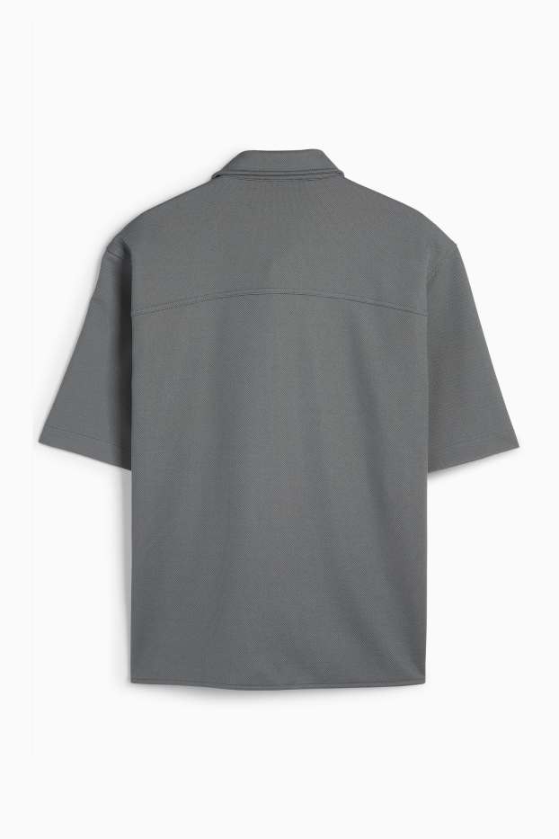 Men - Shirt - relaxed fit - lapel collar - textured - dark gray