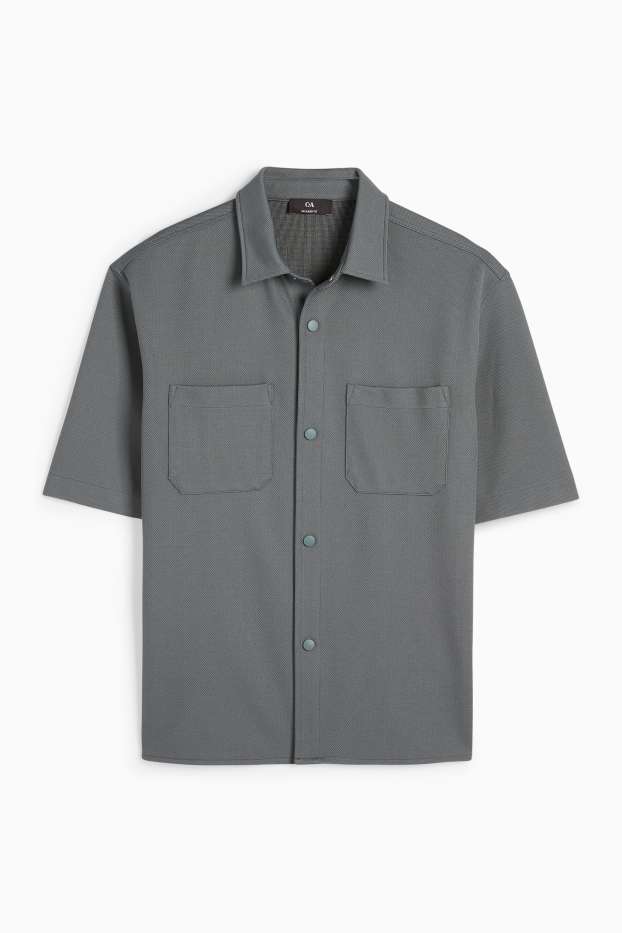Men - Shirt - relaxed fit - lapel collar - textured - dark gray