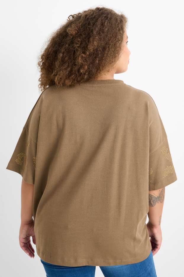 Femei - Tricou cu ștrasuri - regular fit - kaki