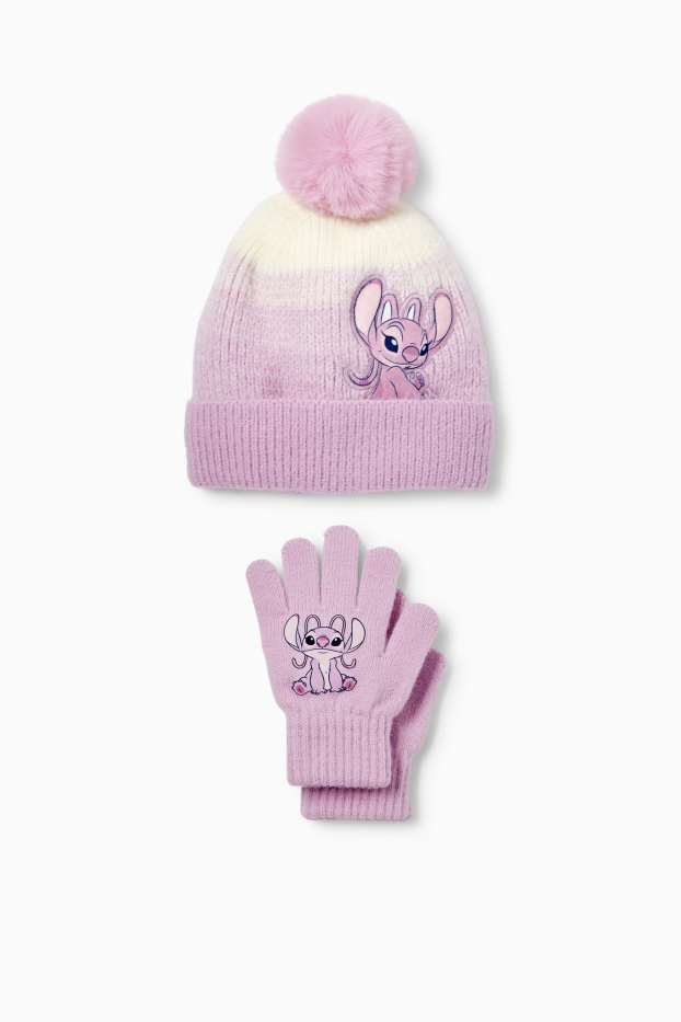 Copii - Fete - Lilo & Stitch - set - căciulă cu ciucure și mănuși - 2 piese - violet deschis
