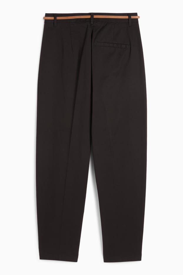 Femei - Pantaloni de stofă cu curea - talie înaltă - barrel leg - negru