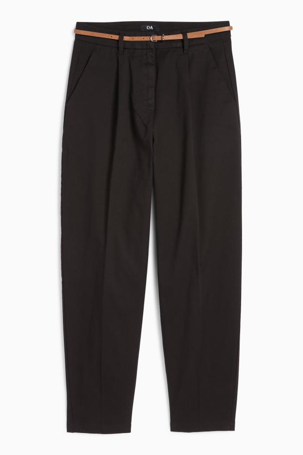 Femei - Pantaloni de stofă cu curea - talie înaltă - barrel leg - negru