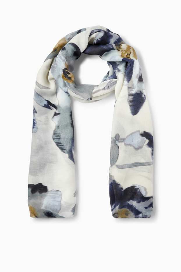 Dámské - Šála - s květinovým vzorem - béžová/modrá