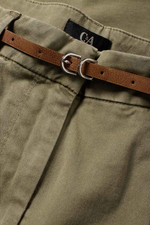 Women - Cloth trousers with belt - high waist - barrel leg - khaki