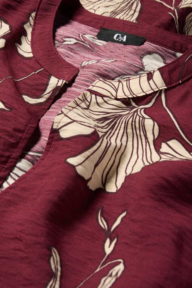 Femei - Rochie cu decolteu în V - cu flori - bordo