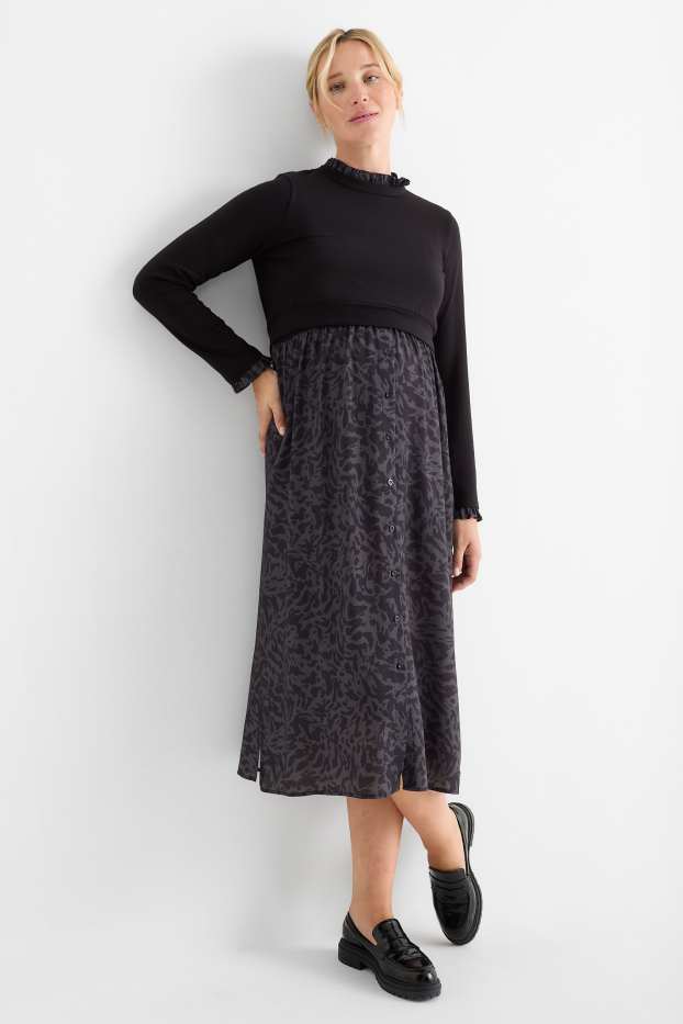 Femei - Rochie pentru alăptare - aspect 2 în 1 - cu model - negru