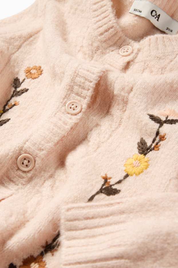 Copii - Fete - Floare - cardigan tricotat - roz
